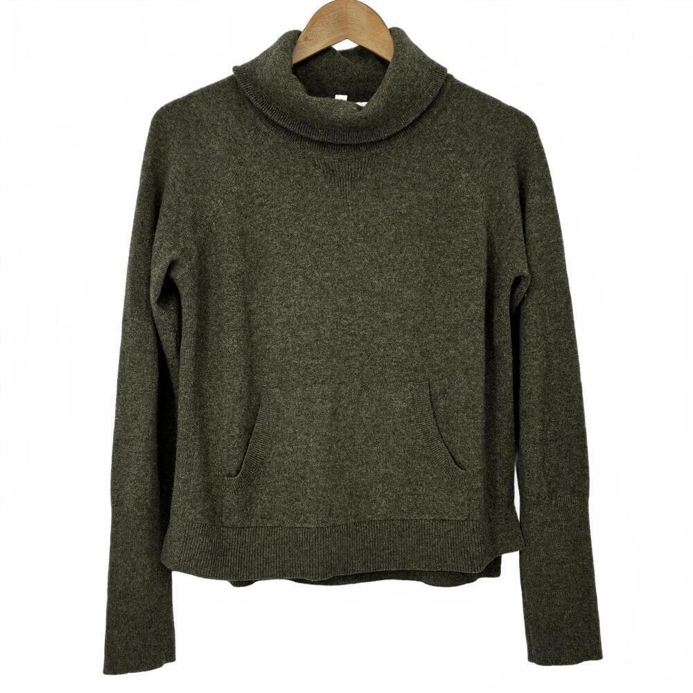 Veronica Beard Gray/Olive Cashmere Turtleneck Sweater with Front Pocket